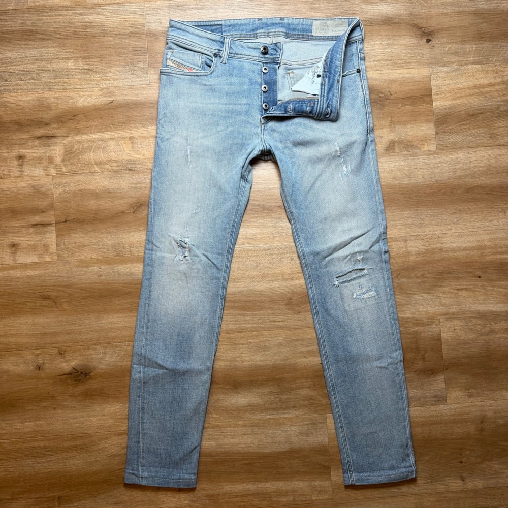 Diesel Sleenker Jeans Mens 32x30 Light Blue Distressed Slim Skinny Stretch 084GL